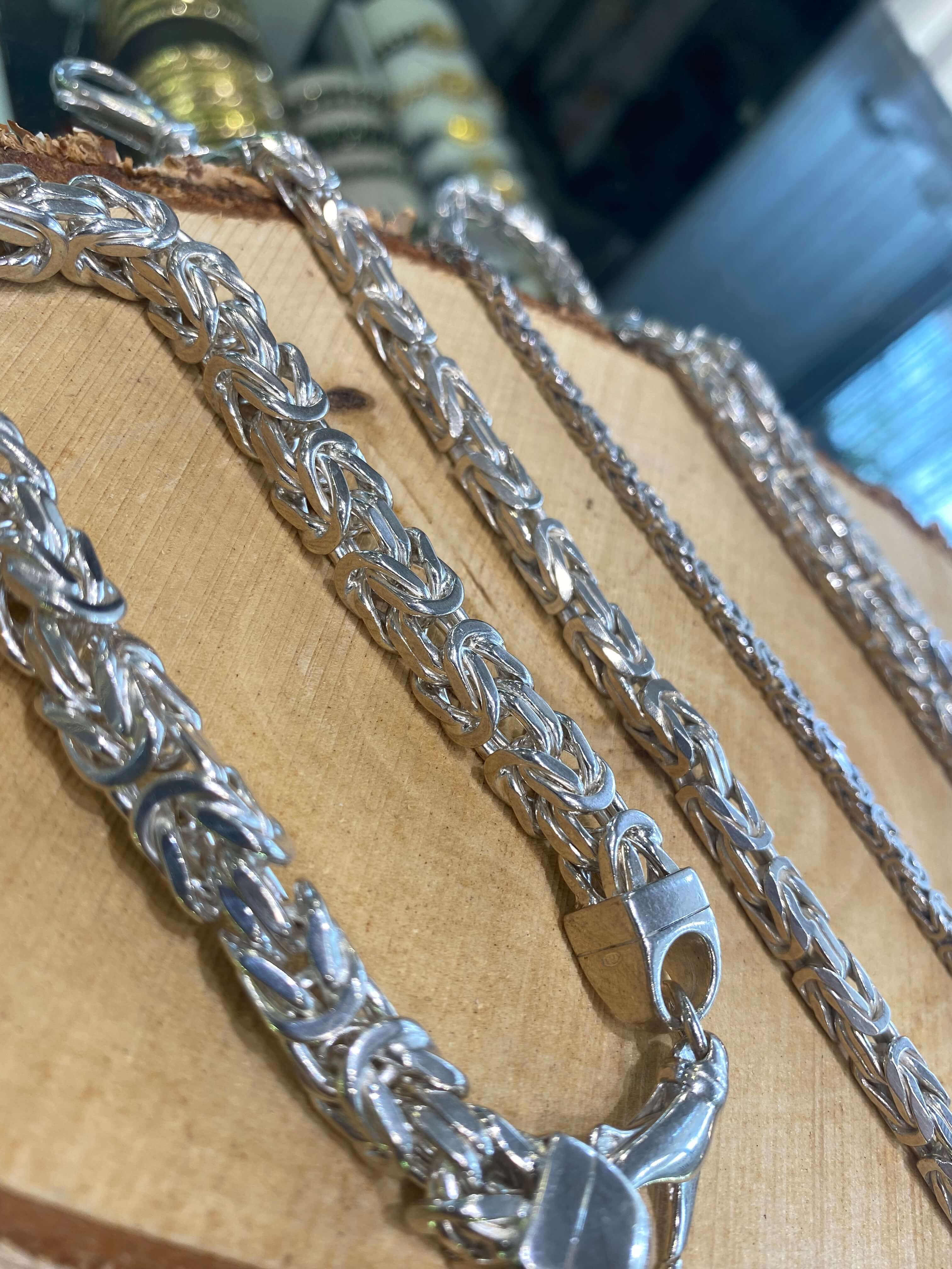 Königskette 4mm 925 Sterling Silber Königs Kette Herren massiv Halskette Armband